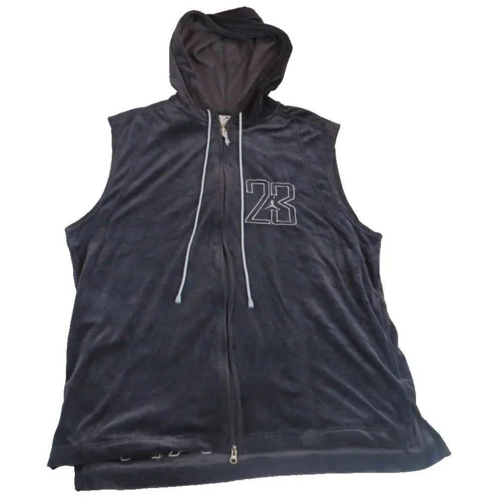 Jordan Velour Sleeveless Hoodie Vest Men XL Black Full Zip Embroidered VTG Y2K